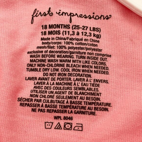 First Impressions Baby Girl Tutu Hem Long Sleeve Top Pink 18 Months - Picture 3 of 4